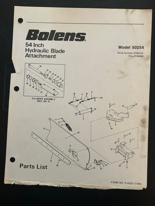 Bolens _ 54” Hydraulic Blade Attachment model 50254 _ Parts List