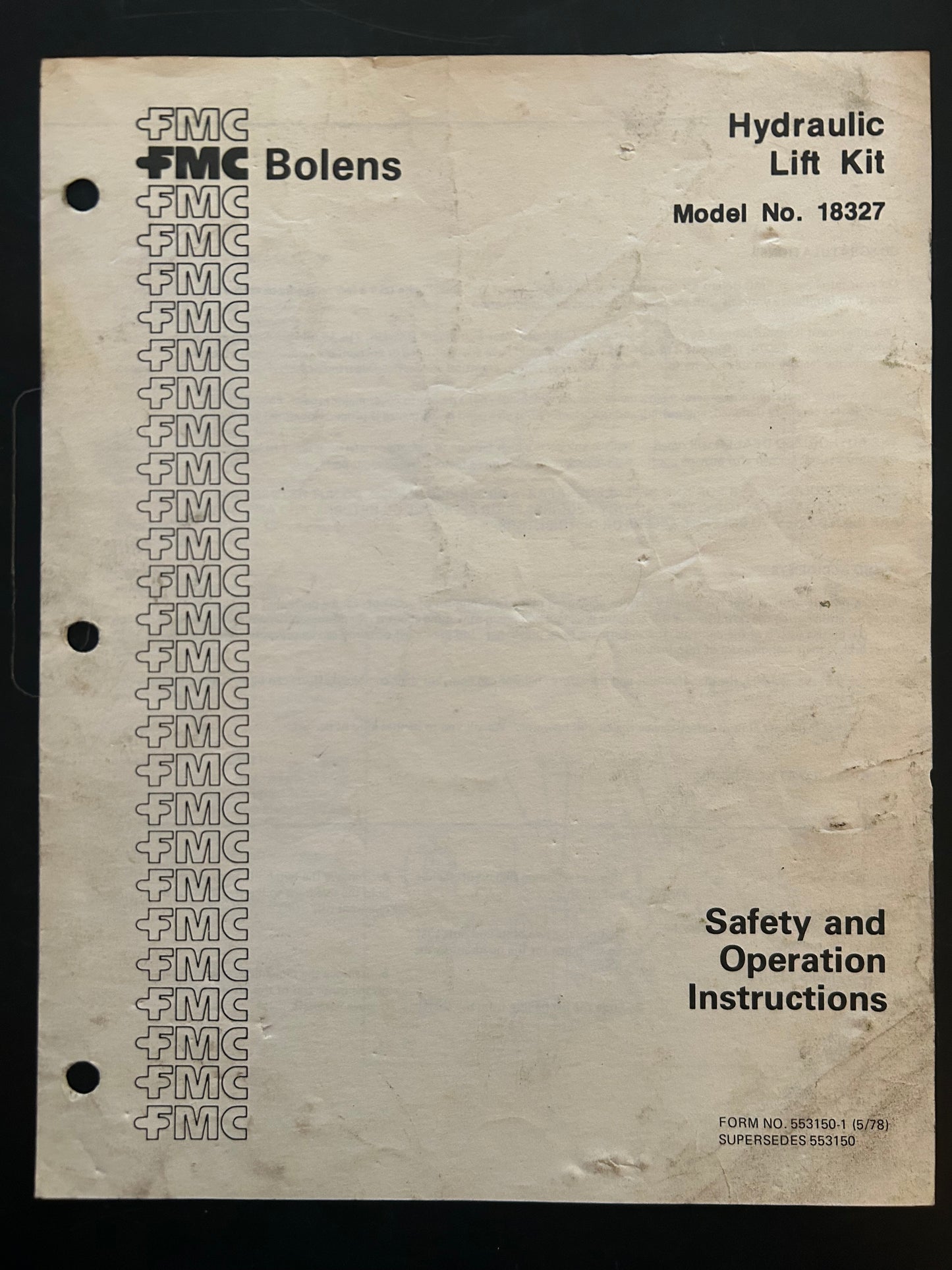 Bolens _ Hydraulic Lift Kit model 18327 _ Safety & Operation Instructions