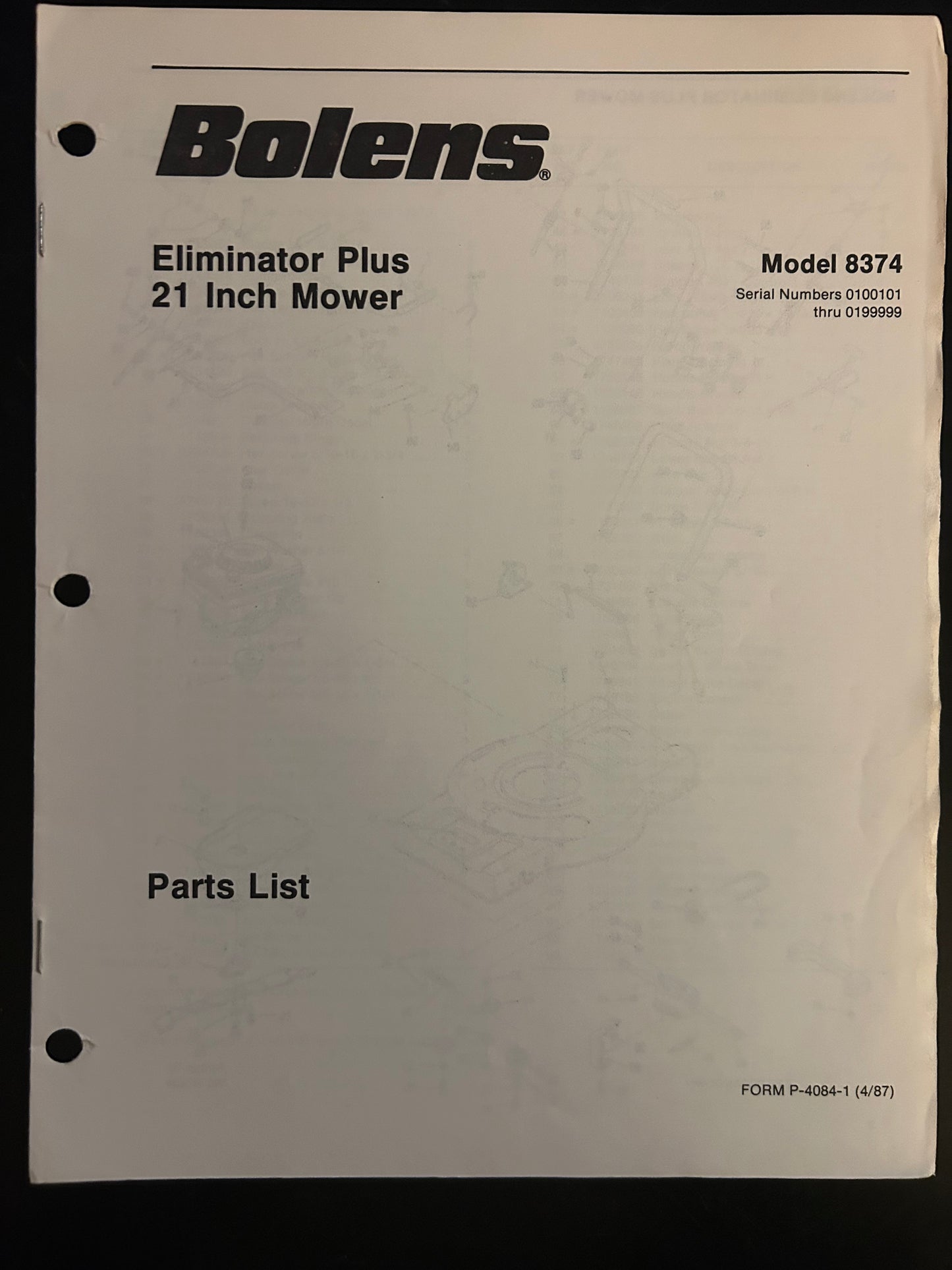 Bolens _ Eliminator Plus Mower 21” model 8374 _ Parts List