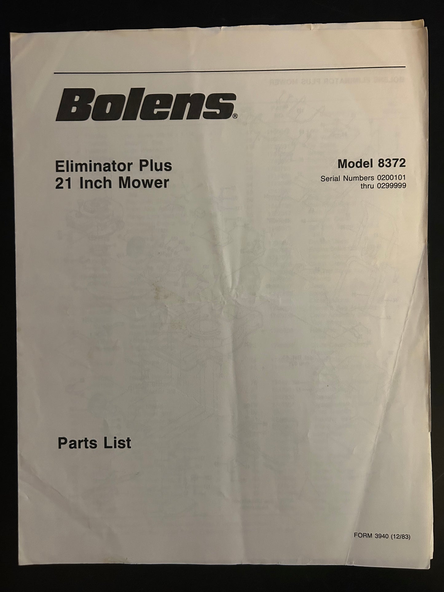 Bolens _ Eliminator Plus Mower 21” model 8372 _ Parts List