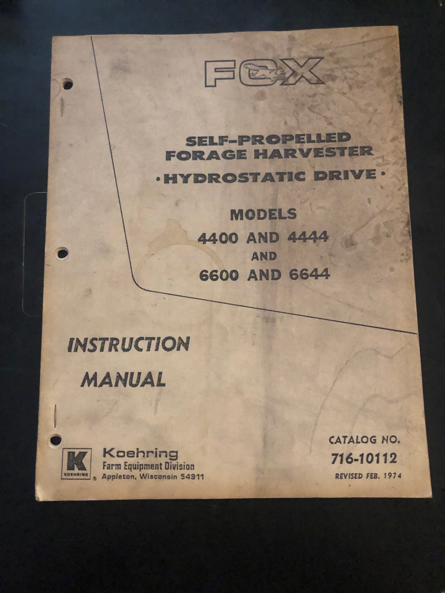 Fox _ Self-Propelled Forage Harvester Hydrostatic Drive models 4400, 4444, 6699 & 6644 _ Instruction Manual no 716-10112