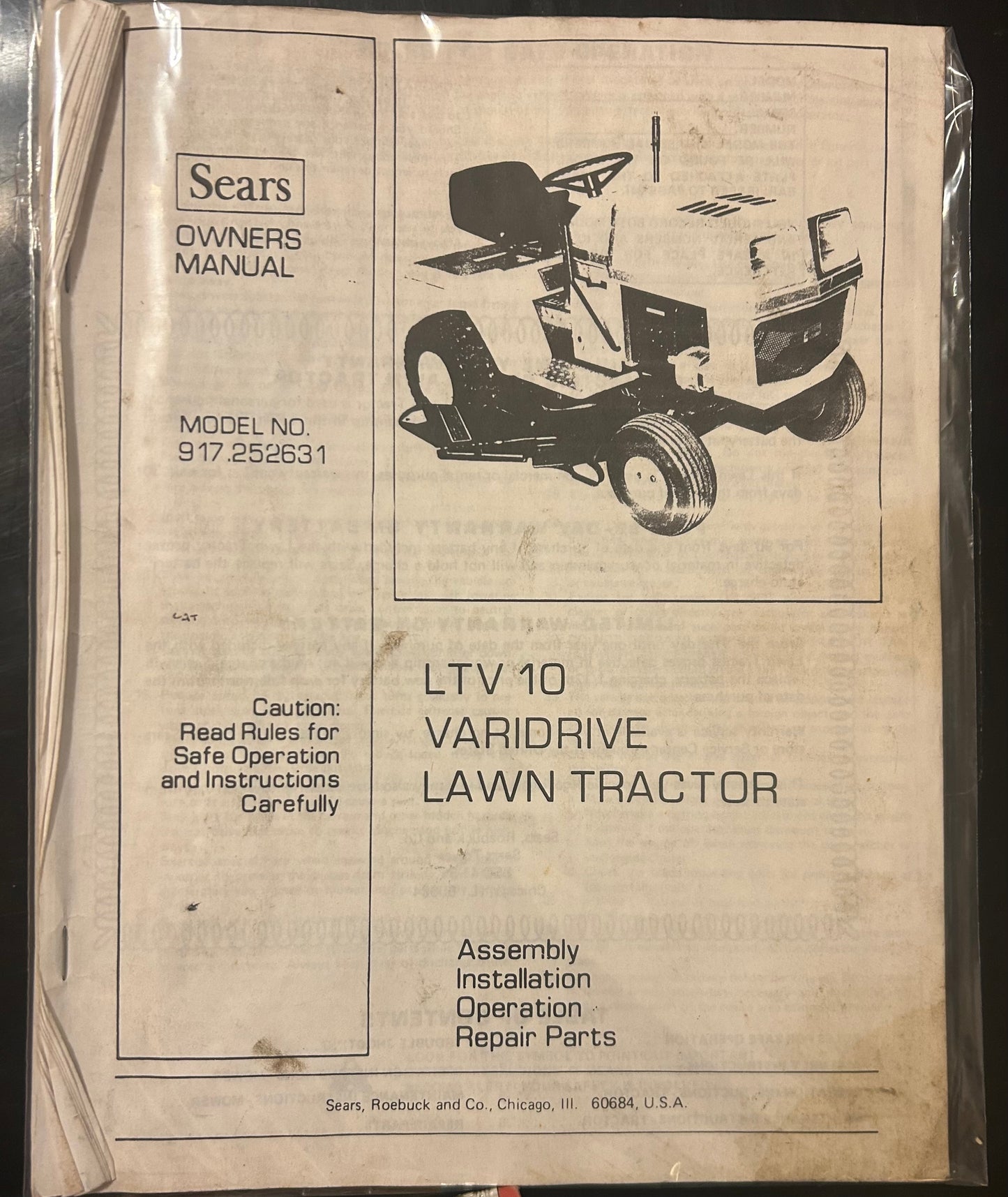 Sears _ LTV 10 VARIDRIVE Lawn Tractor _ Owners Manual