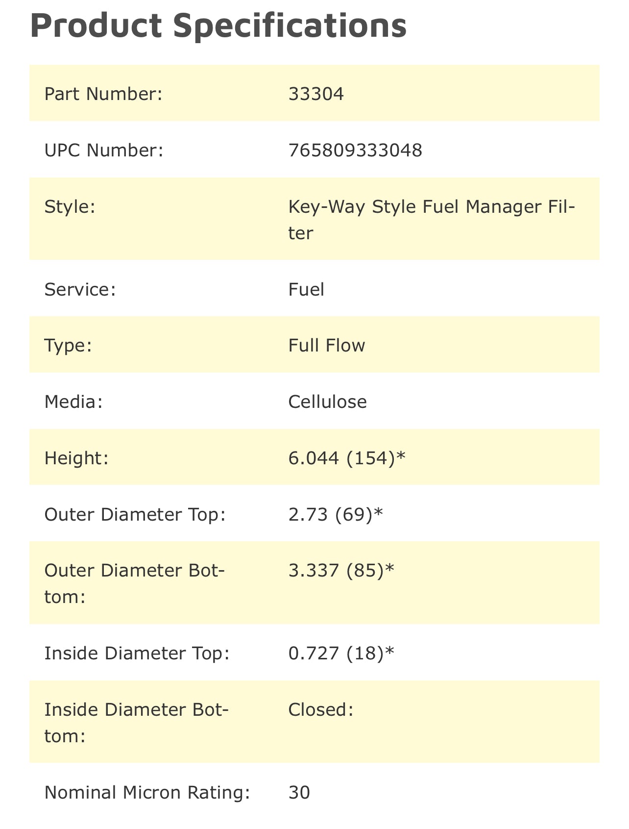 NAPA 3304 (Wix 533304) Key-Way Stule Fuel Manager Filter