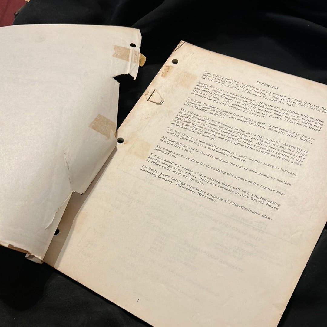 Allis Chalmers _ Section 1 - Side Delivery Rakes & Tedders July 1960 _ Dealers Parts Catalog