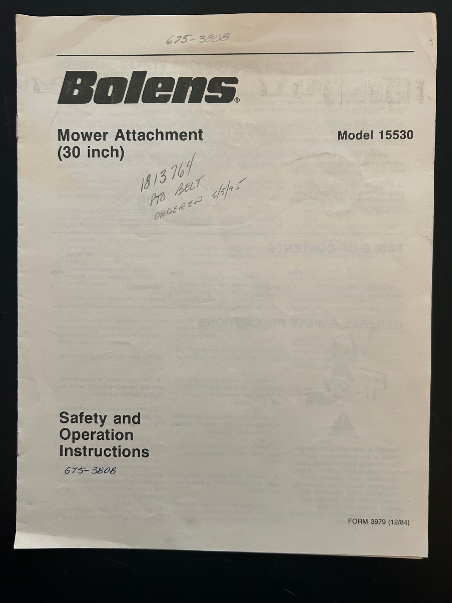 Bolens _ Mower Attachment (30 inch) model 15530 _ Safety & Operation Instructions