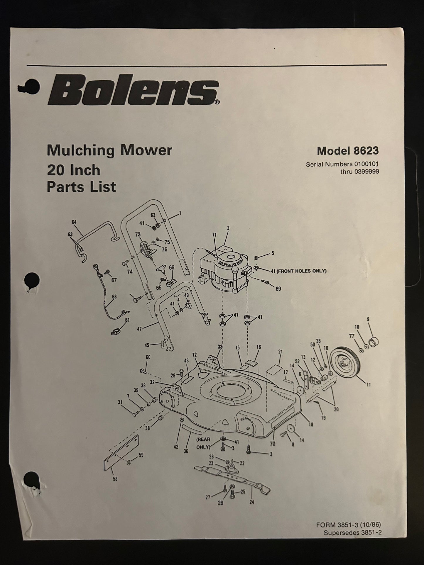 Bolens _ Mulching Mower 20” model 8623 _ Parts List