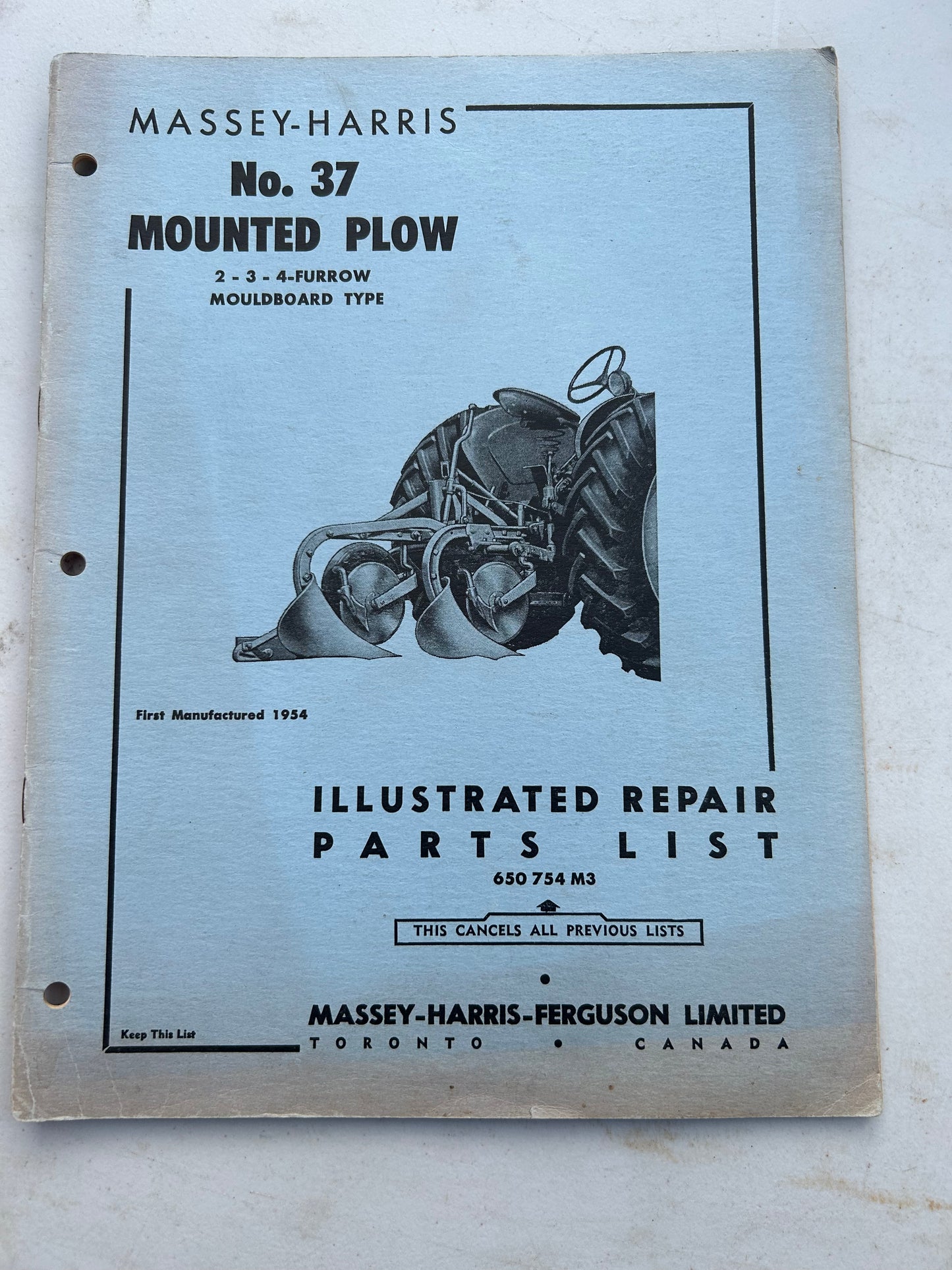 Massey-Harris No 37 Kounted Plow _ Illustrated Repair Parts List