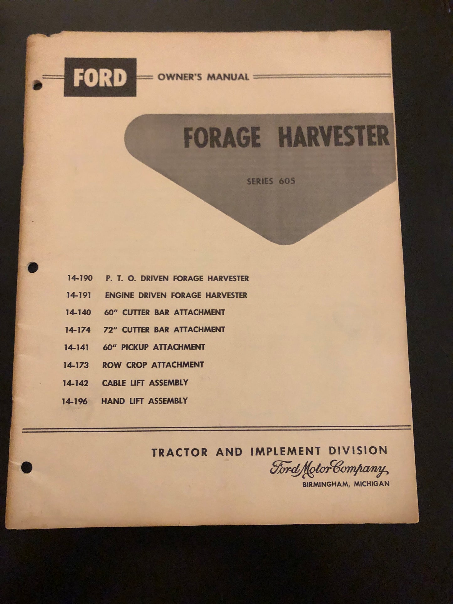 Ford _ Forage Harvester series 605 _ Owner’s Manual