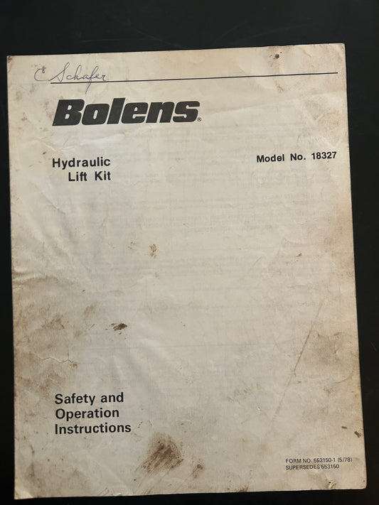 Bolens _ Hydraulic Lift Kit model 18327 _ Safety & Operation Instructions