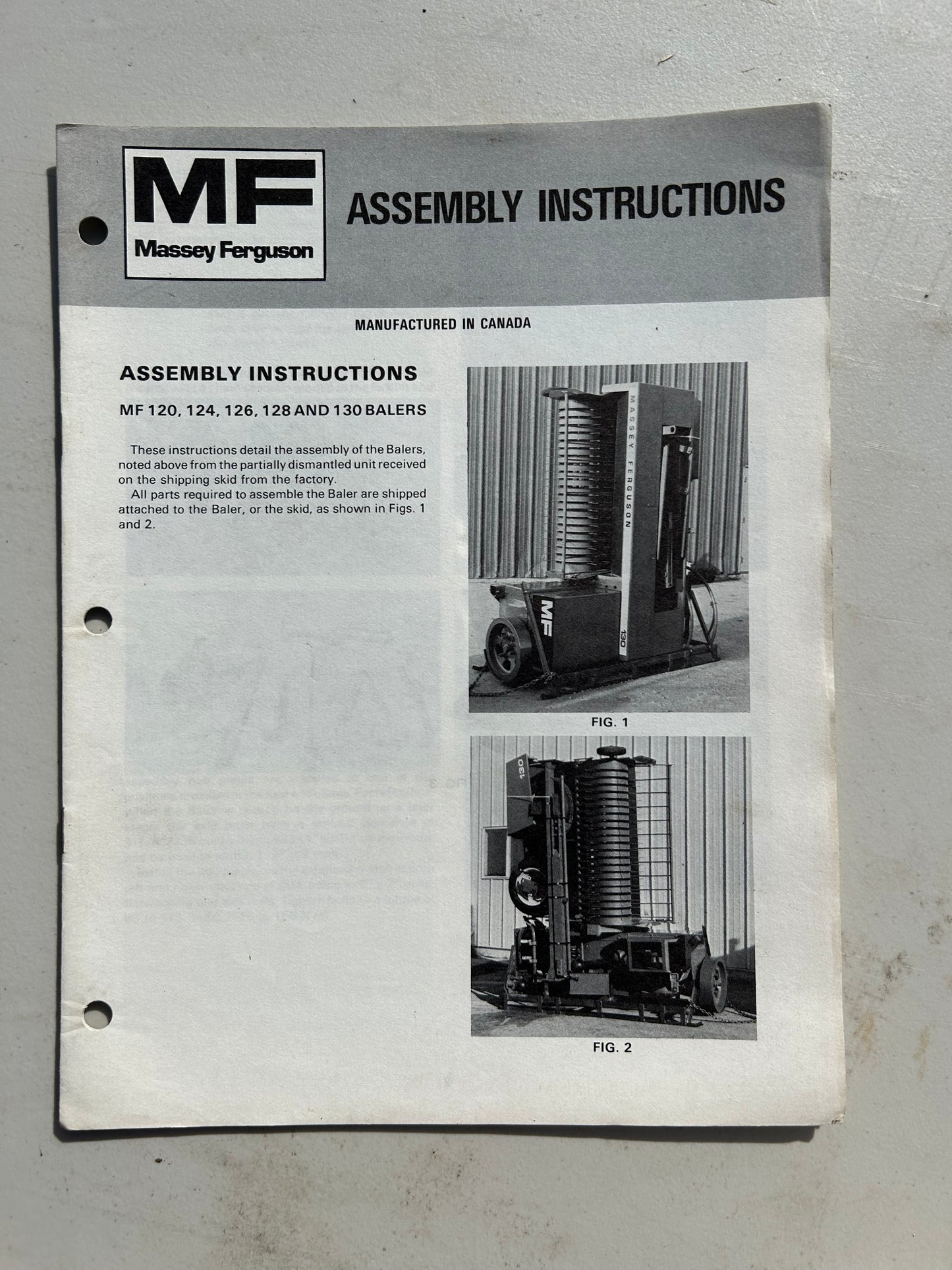Massey Ferguson MF 120, 124, 128 & 130 Balers _ Assembly Instructions
