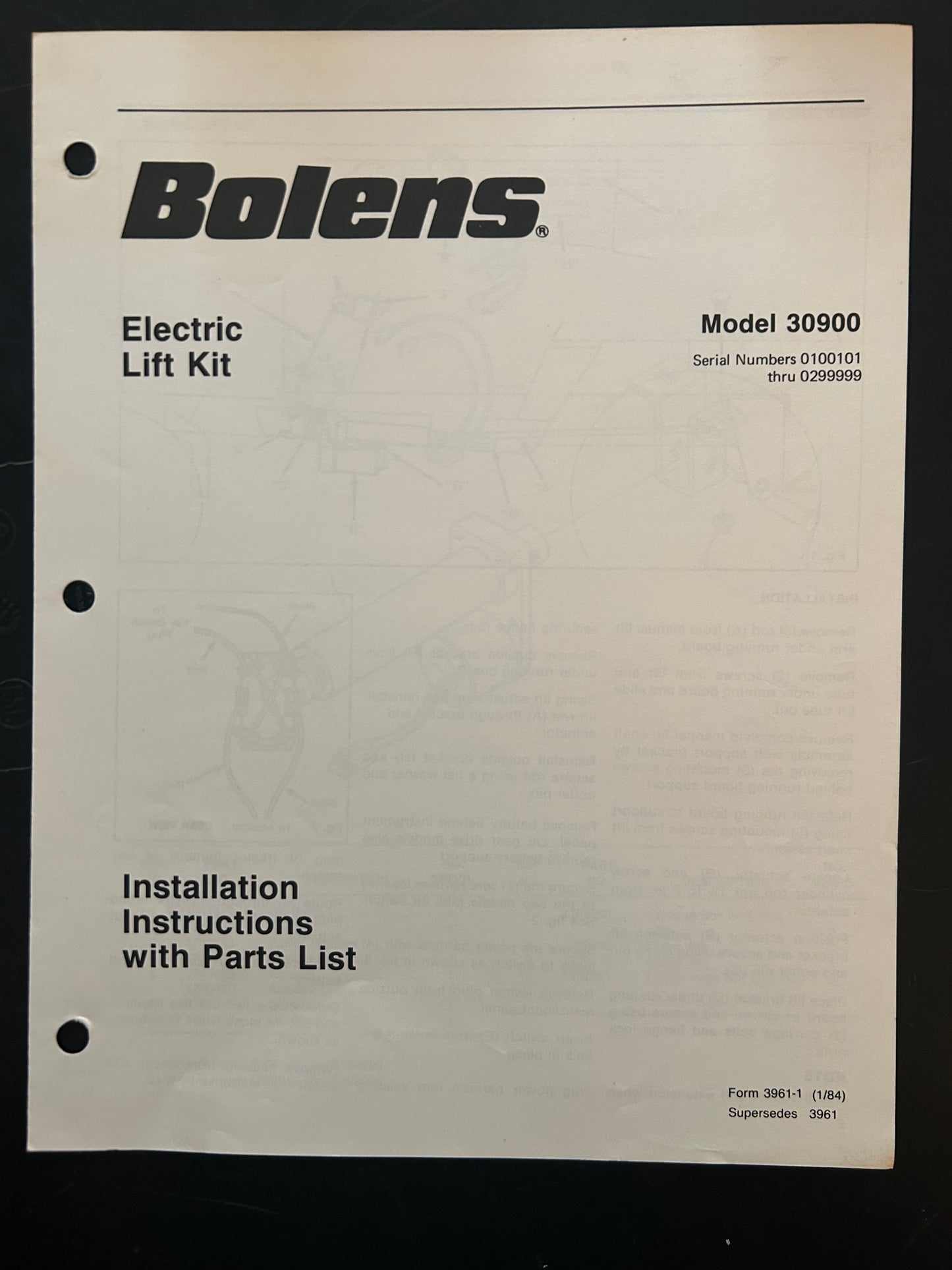 Bolens _ Hydraulic Lift Kit model 18327 _ Parts