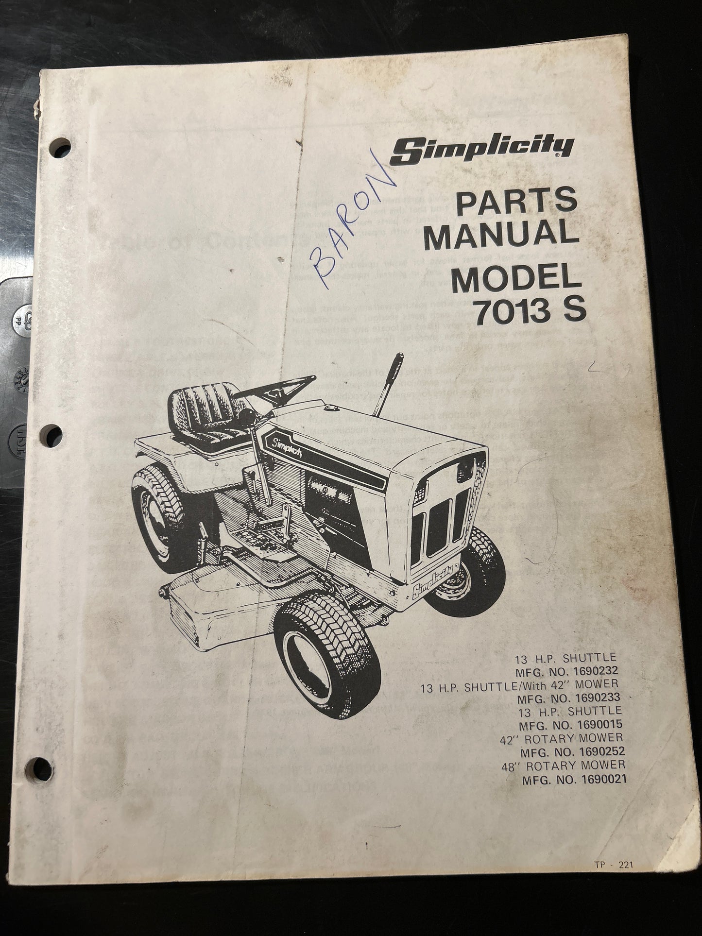 Simplicity model 7013 S _ Parts Manual TP-221