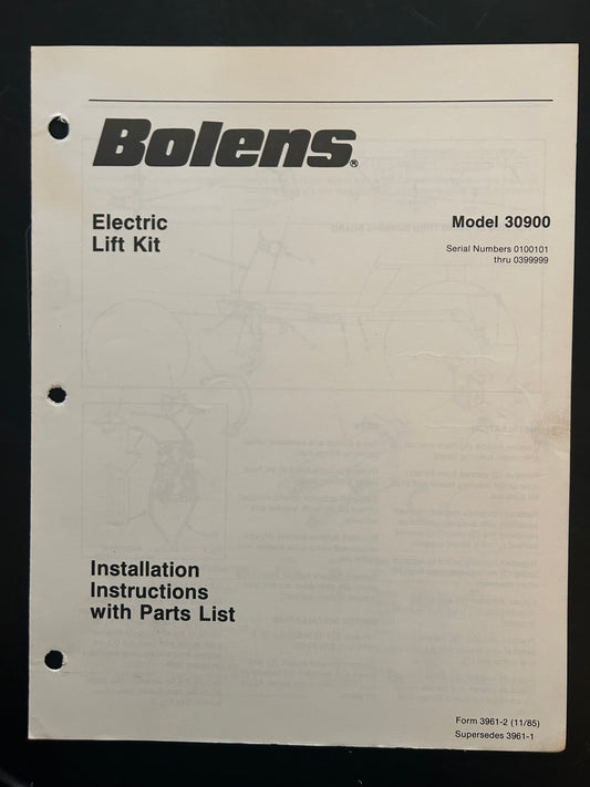 Bolens _ Electric Lift Kit model 30900 _ Installation Instructions with Parts List