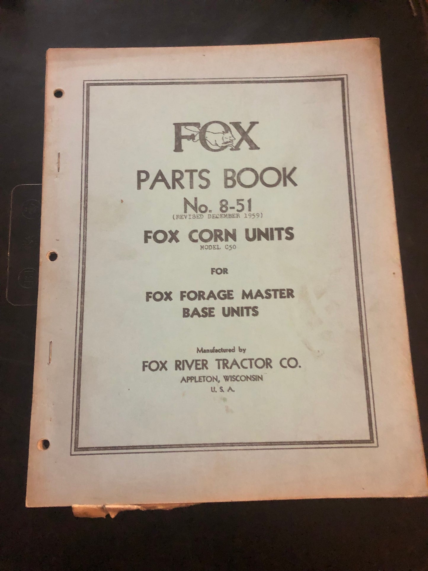 Fox _  Corn Units for Fox Forage Master Base Unit _ Parts Book no 8-51