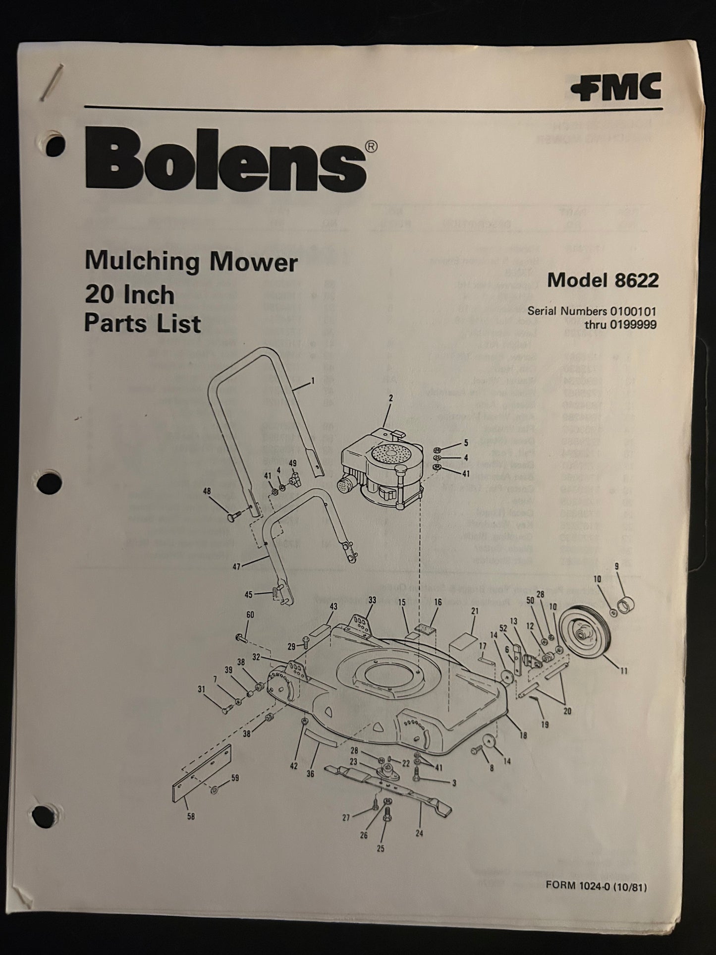 Bolens _ Mulching Mower 20” model 8622 _ Parts List