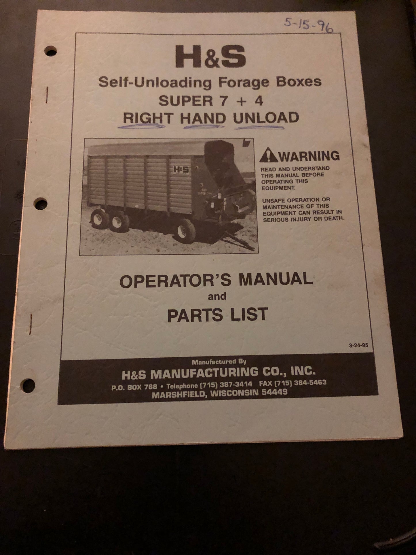 H & S _ Self-unloading Forage Boxes Super 7 + 4 Right Hand Unload _ operator’s manual & parts list