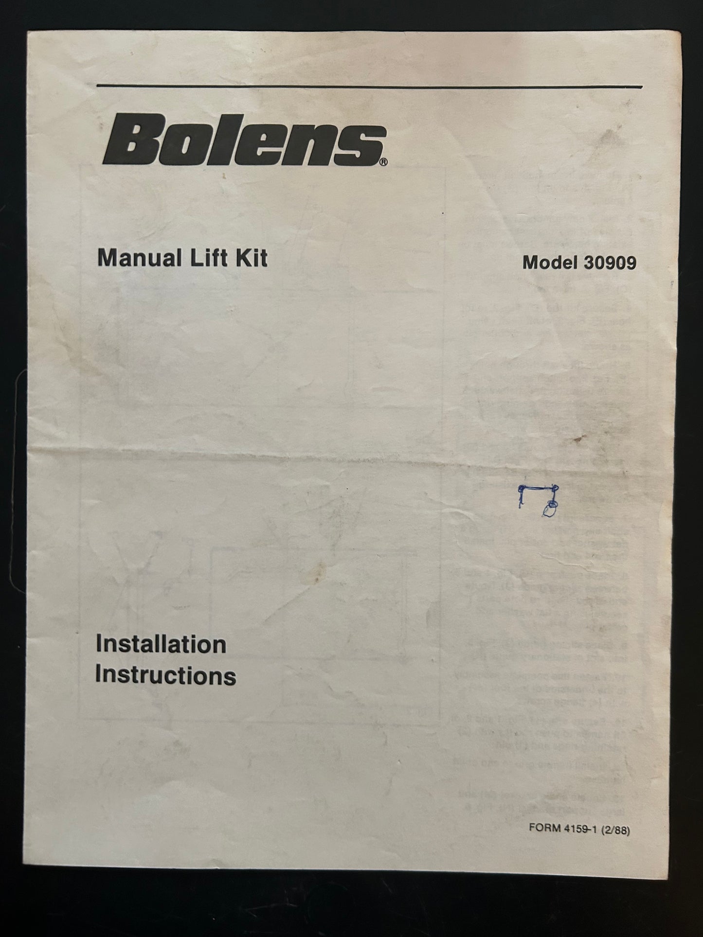 Bolens _ Manual Lift Kit model 30909 _ Installation Instructions