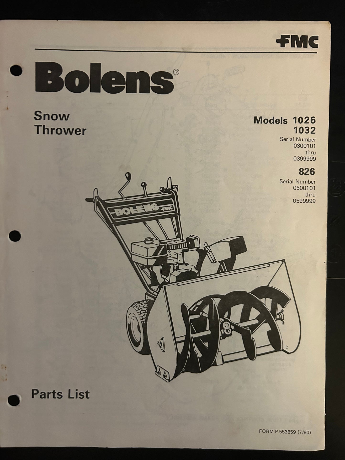 Bolens _ Snow Thrower model 1026, 1032 & 826 _ Parts List