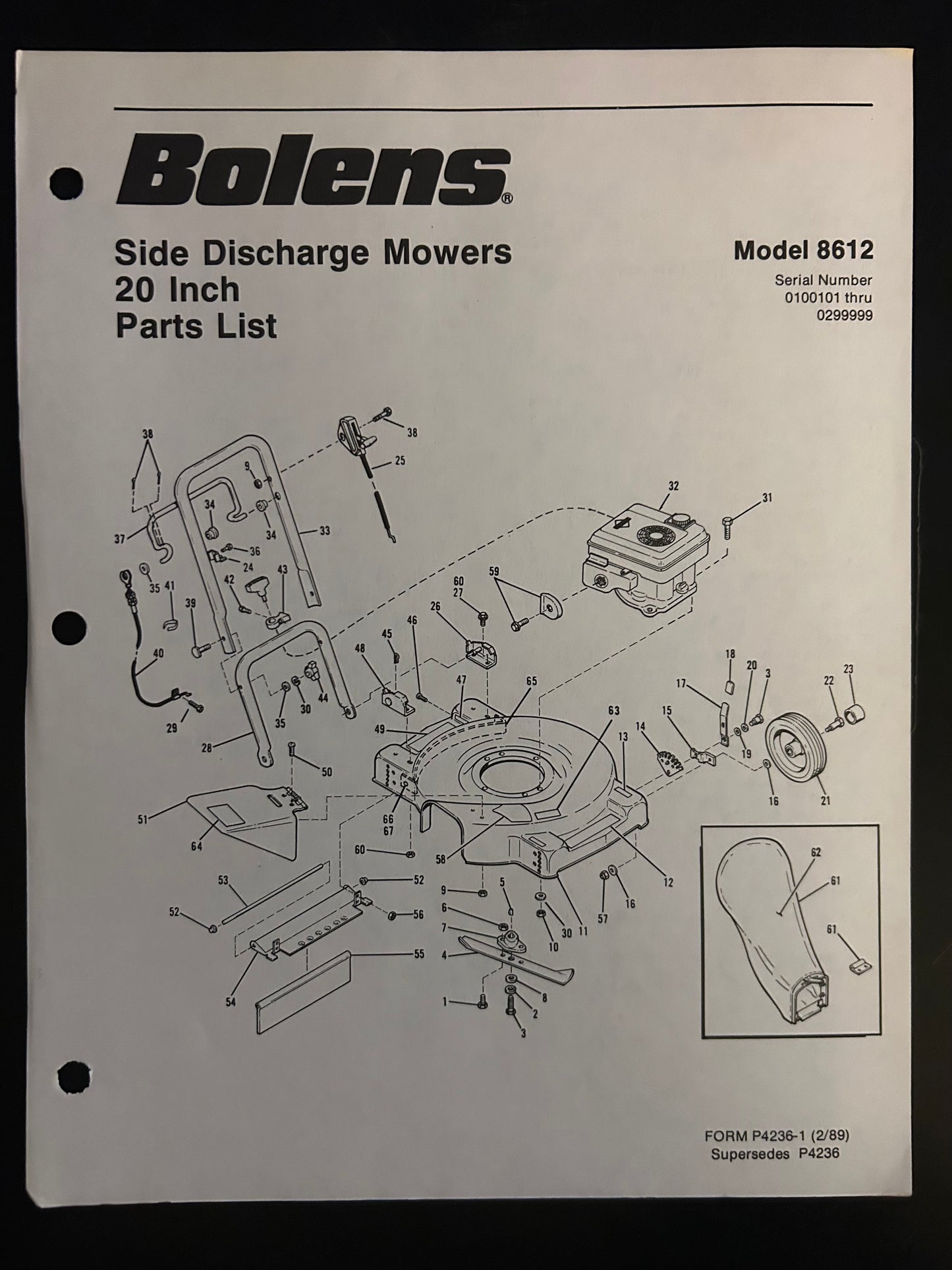 Bolens _ Side Discharge Mowers 20” model 8612 _ Parts List