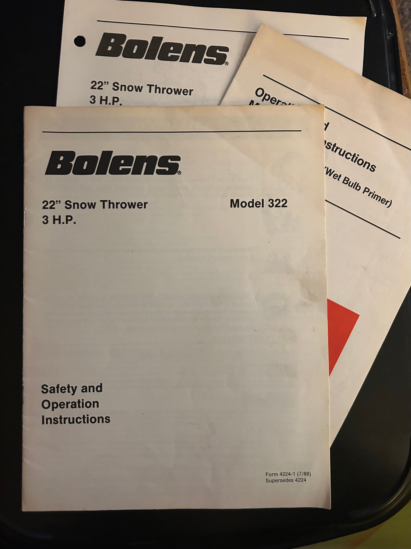 Bolens _ 22” Snow Thrower 3 HP model 322 _ Manuals