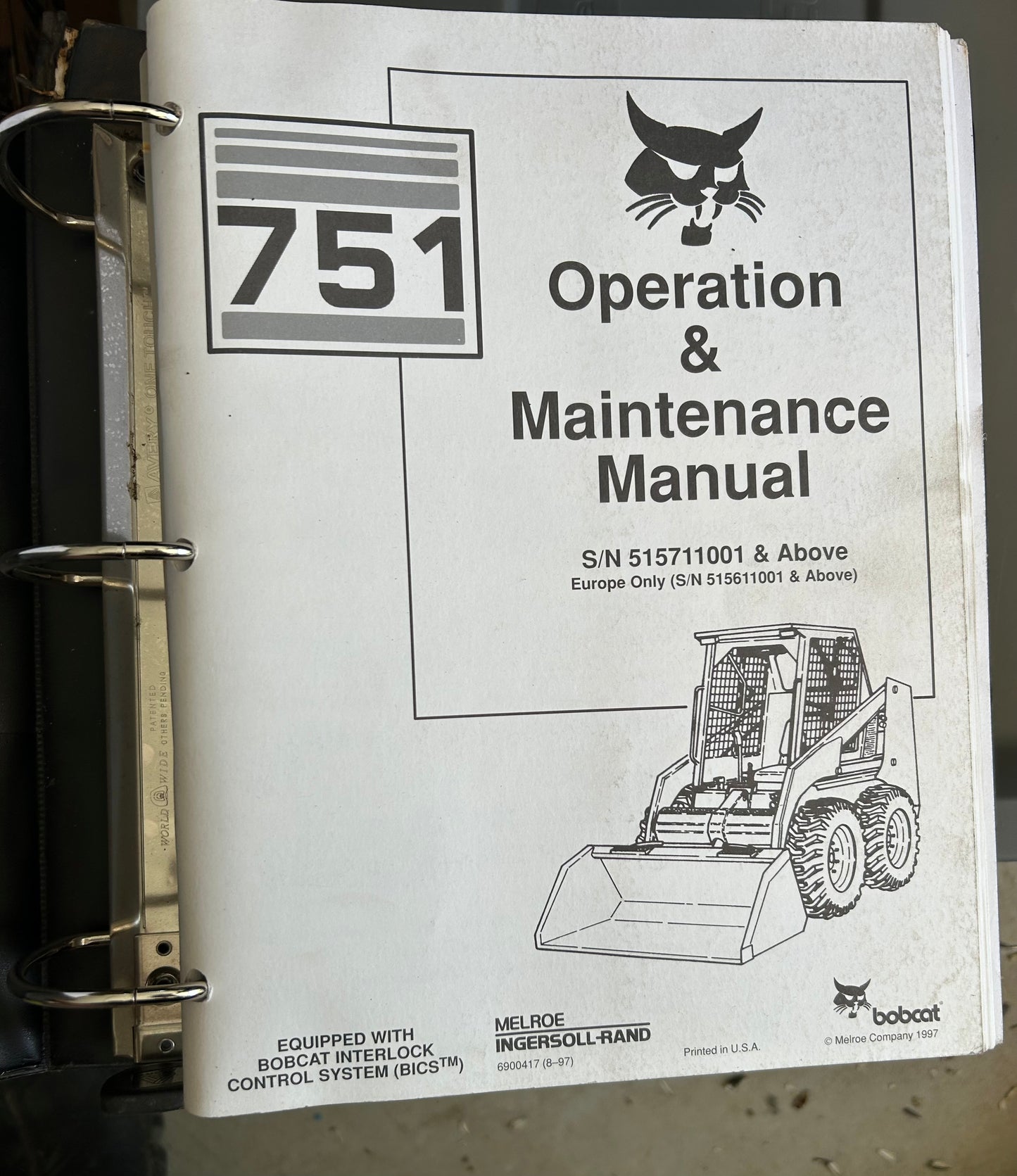 Bobcat _ 751 Skid Loader Manual Binder