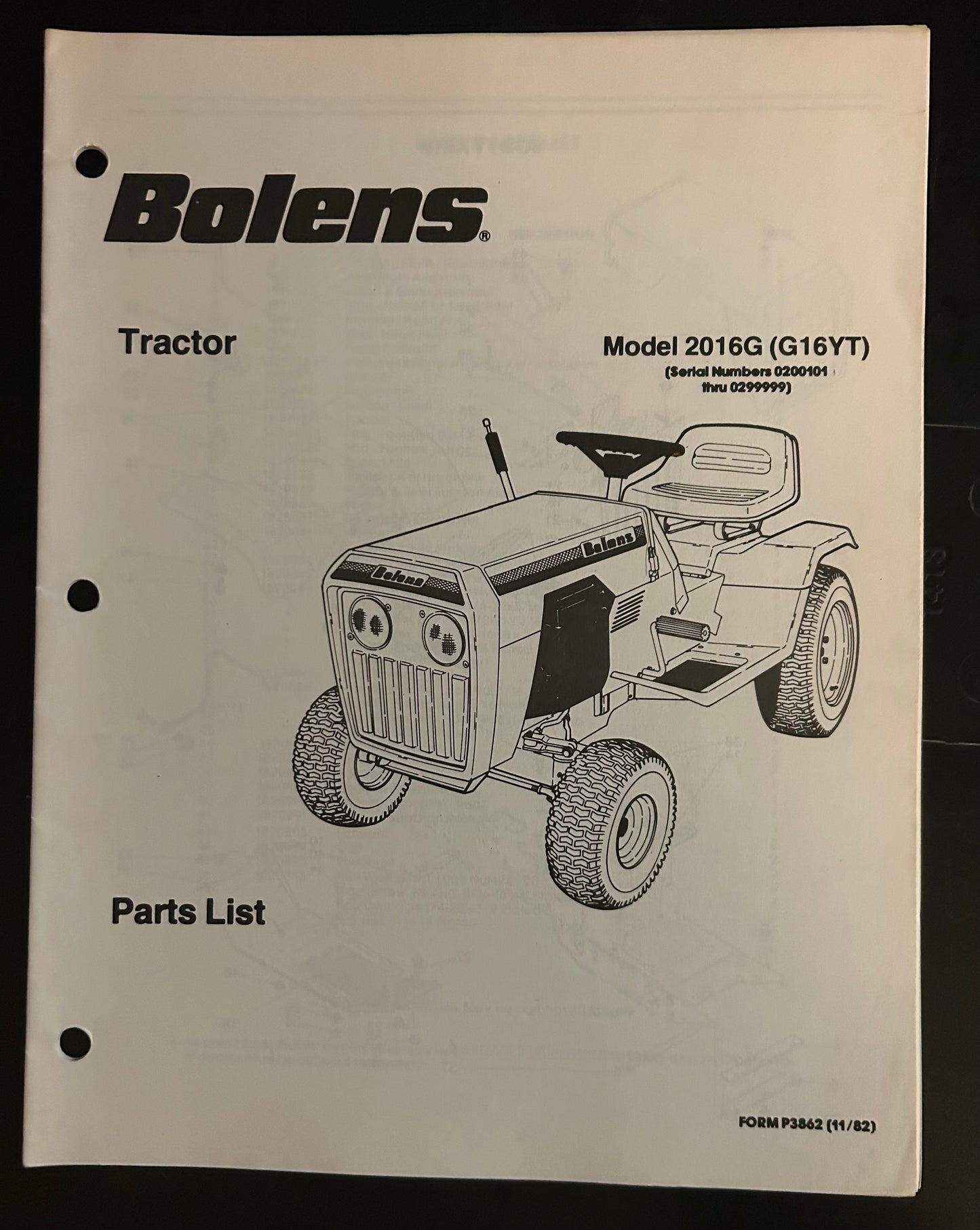 Bolens _ Tractor model 2016G _ Parts List