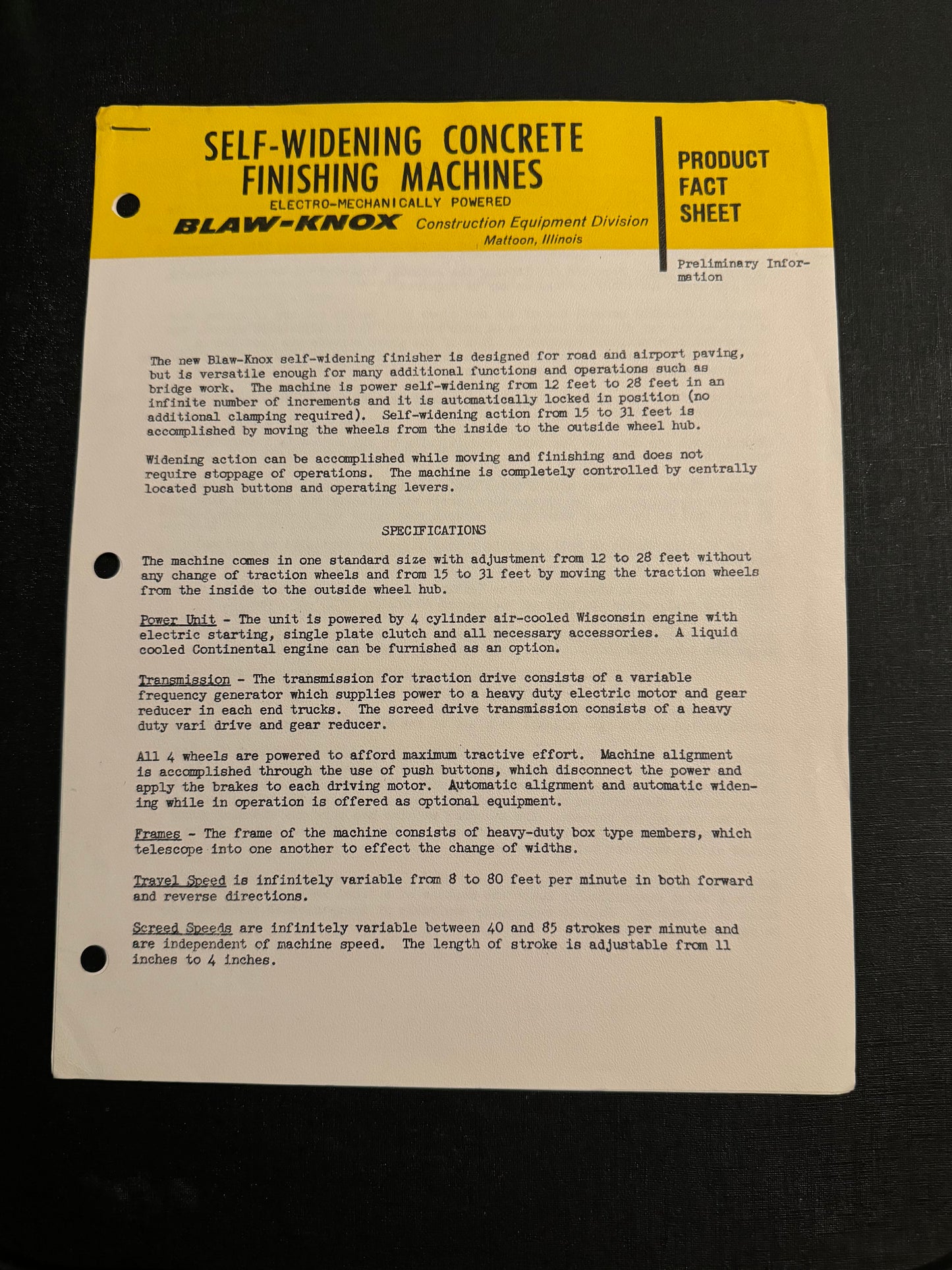 Blaw-Knox _ Self Widening Concrete Finishing Machines _ Fact Sheet