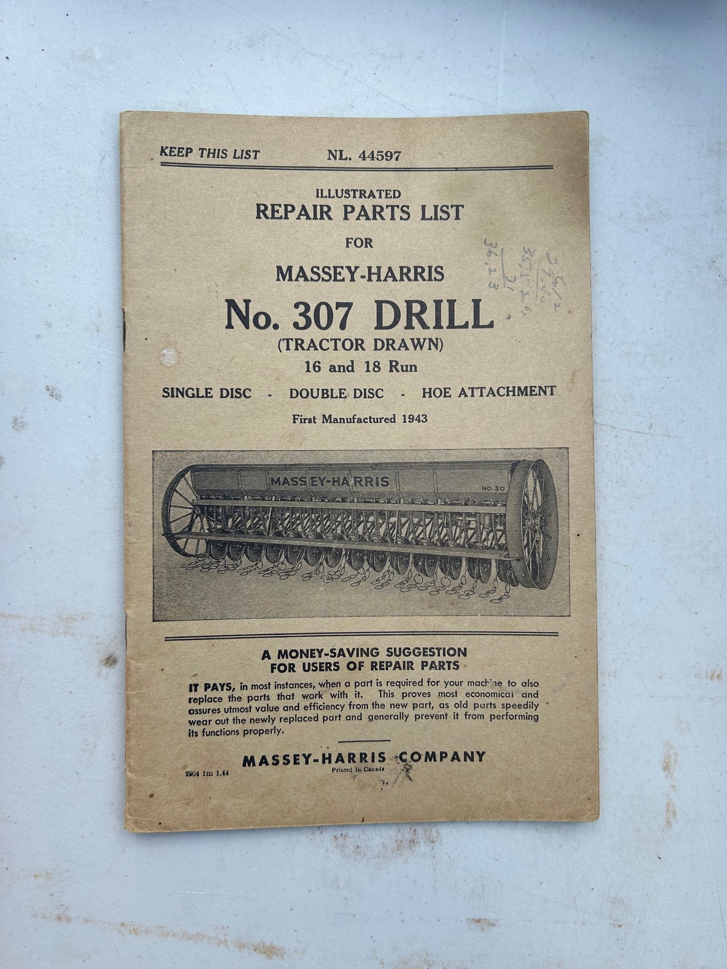 Massey-Harris No 307 Drill _ Illustrated Repair Parts List