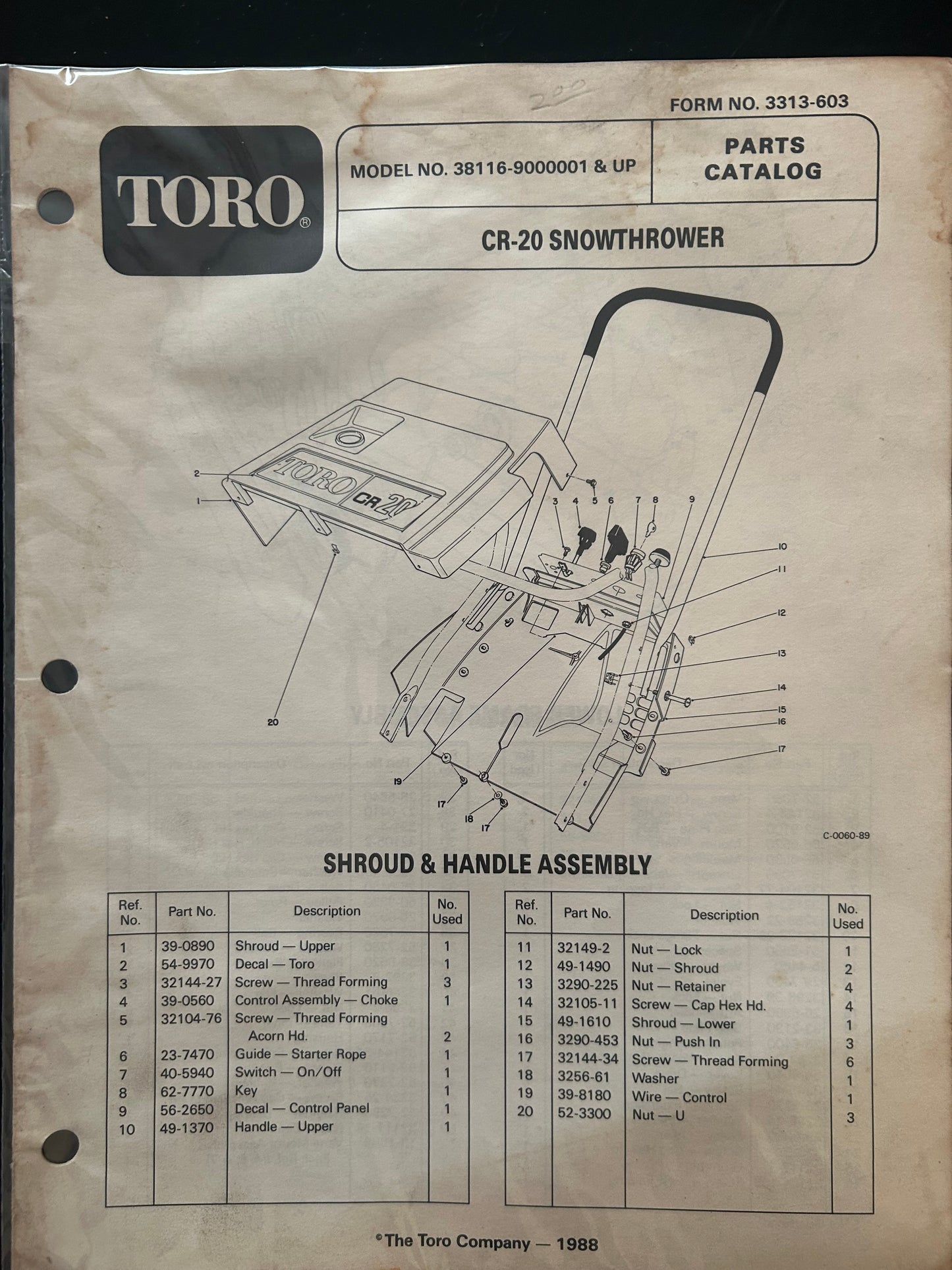 Toro _ CCR-20 SNOWTHROWER _ Parts Catalog