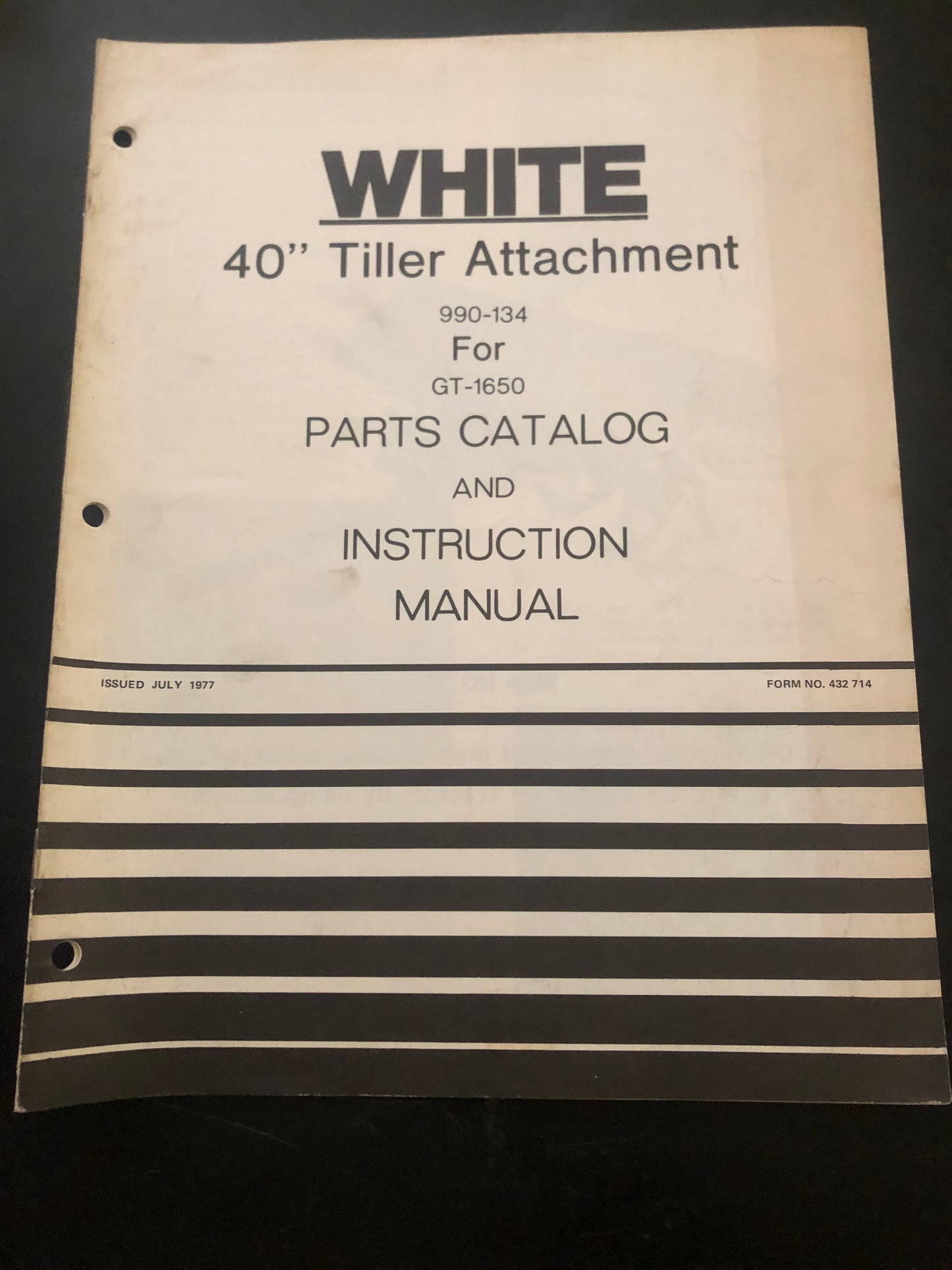 White _ 40” tiller attachment for GT-1650 _ Parts Catalog & Instruction Manual