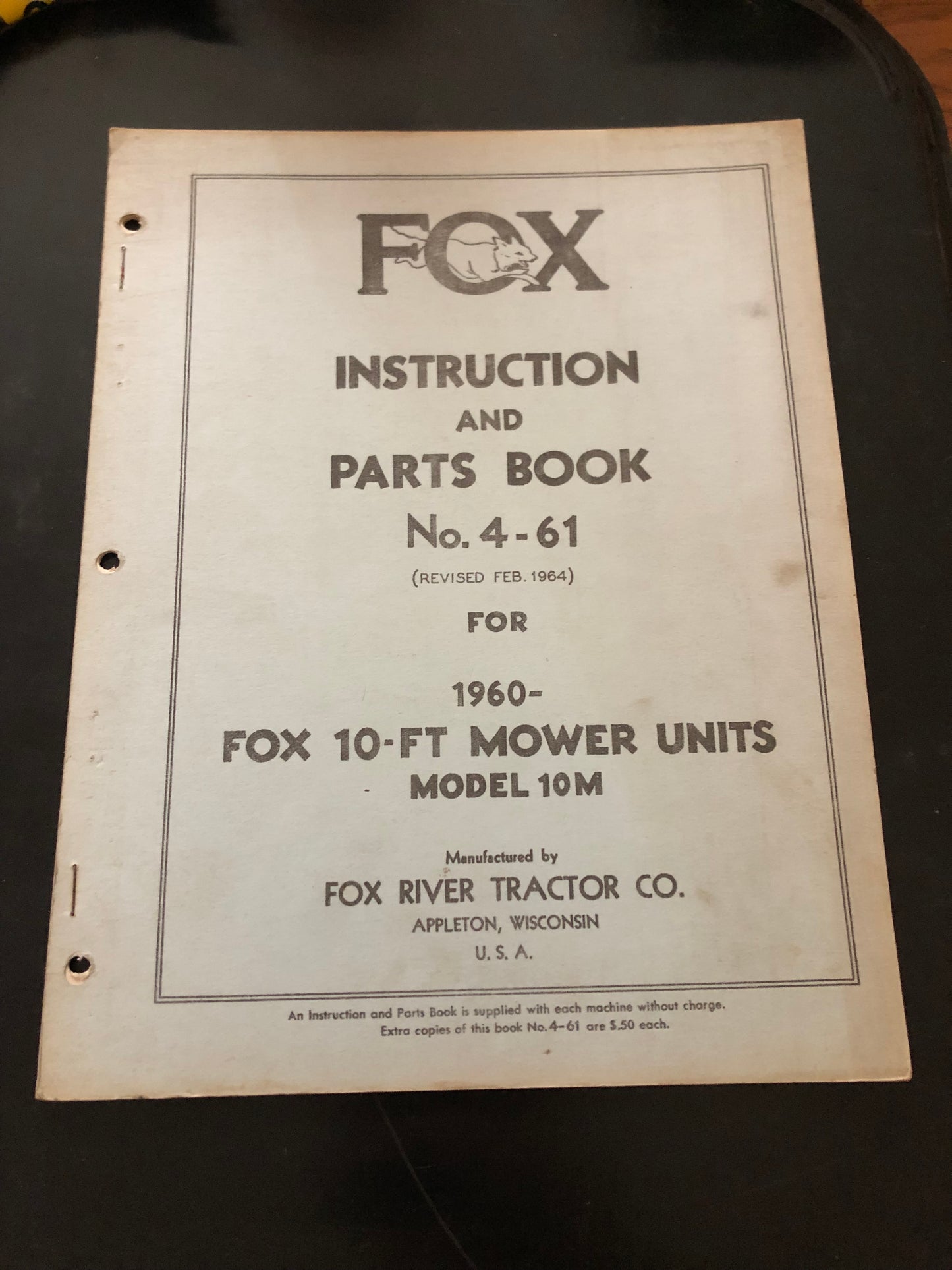 Fox _ 10ft Mower Units model 10m _ Instruction & Parts Book no 4-61