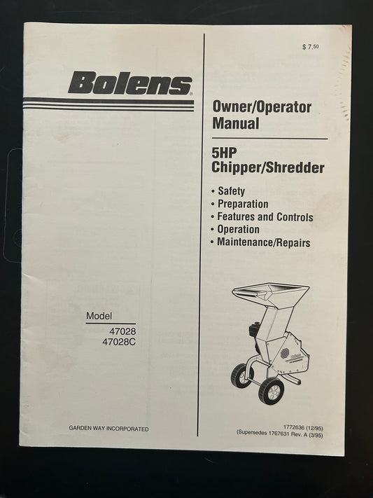 Bolens _ 5HP Chipper/Shredder model 47028 & 47028C _ Owner/Operator Manual