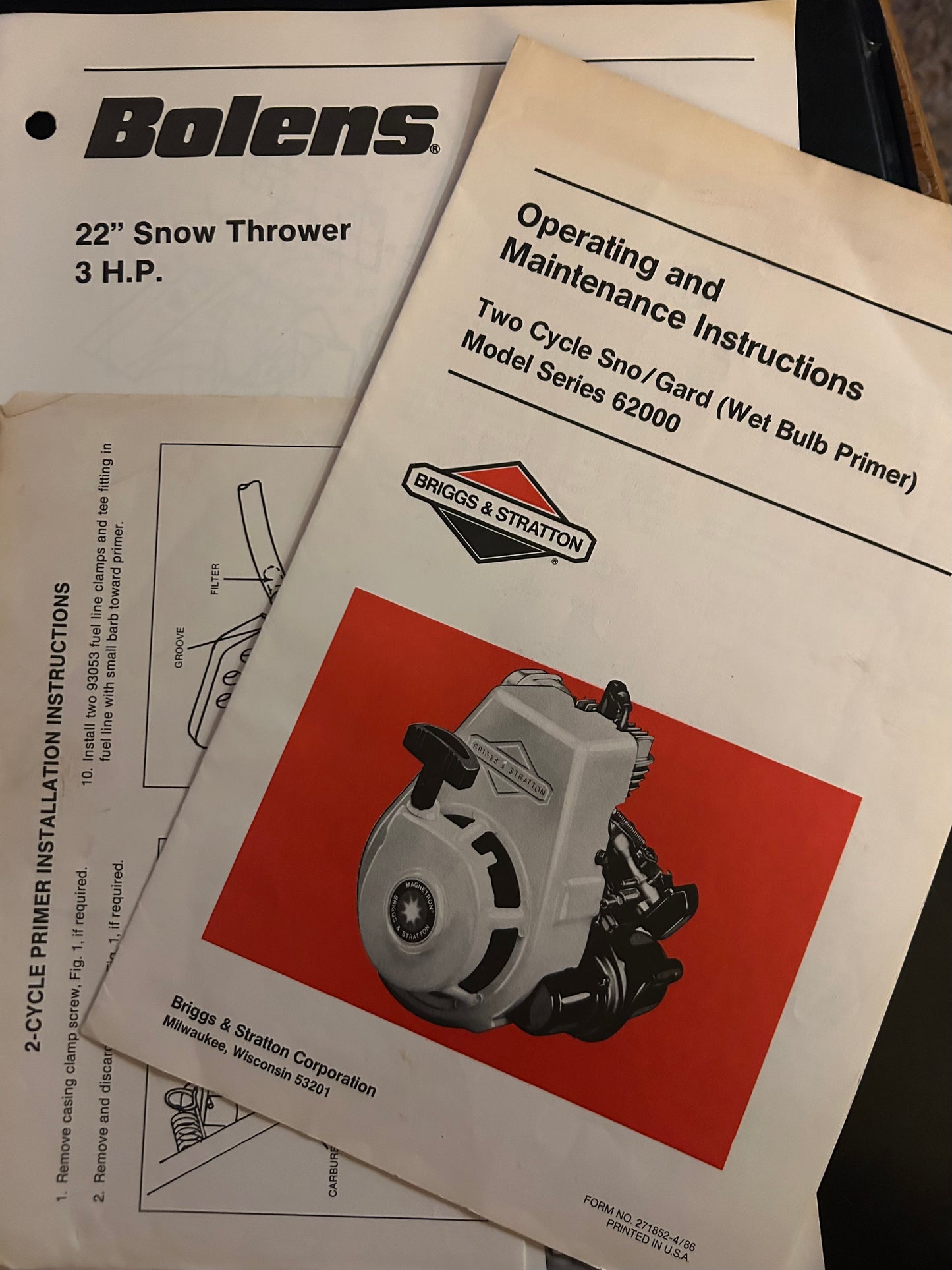 Bolens _ 22” Snow Thrower 3 HP model 322 _ Manuals