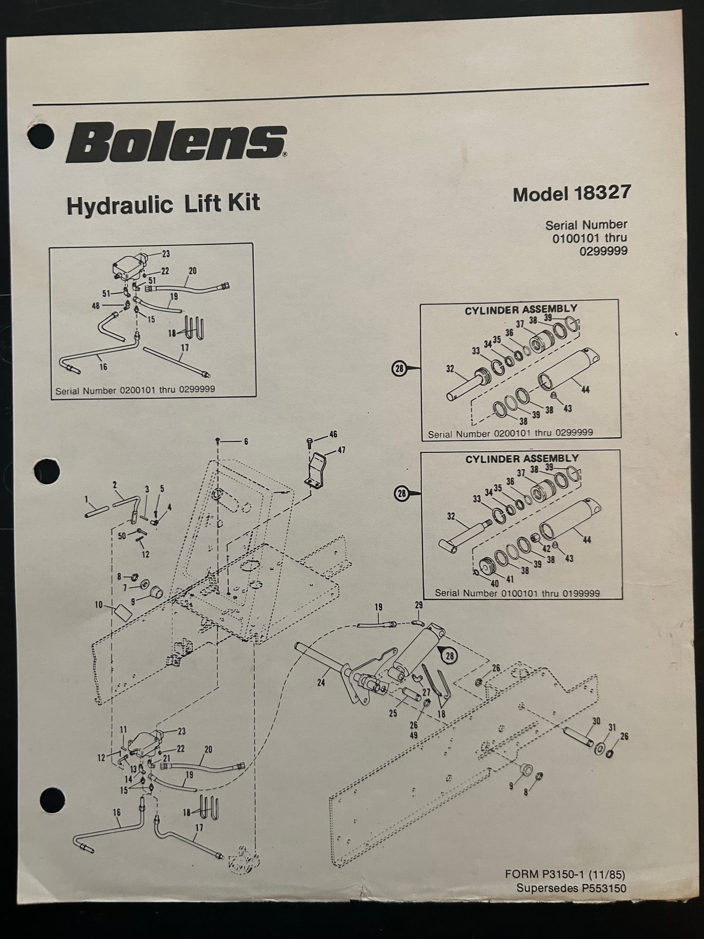 Bolens _ Hydraulic Lift Kit model 18327 _ Parts