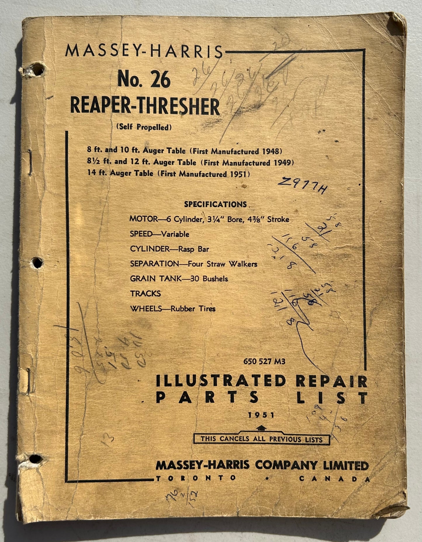 Massey-Harris No. 26 Reaper-Thresher _ Illustrated Repair Parts List