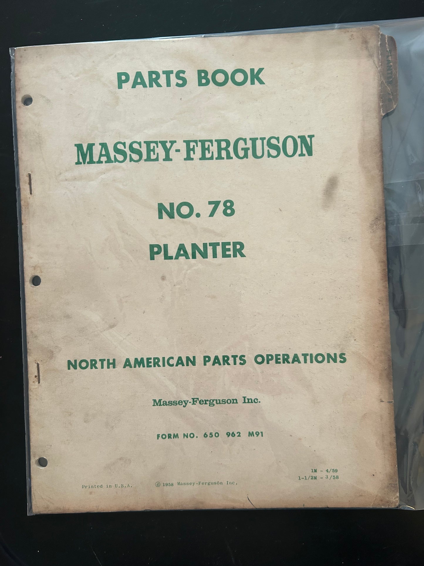 Massey Ferguson _ No. 78 Planter _ Parts Book