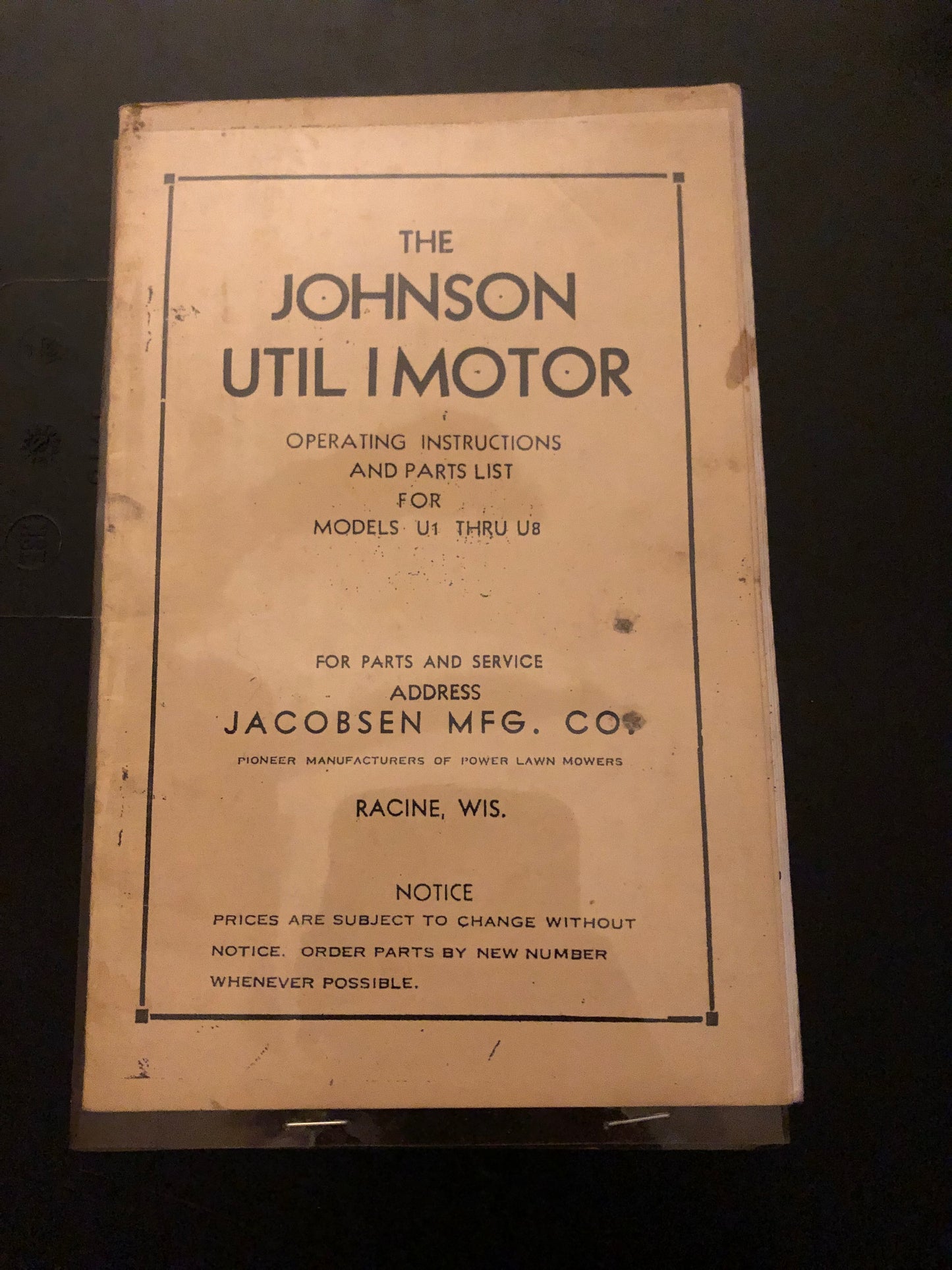 Johnson Util I Motor _ models U1-U8 _ Operating Instructions & Parts List