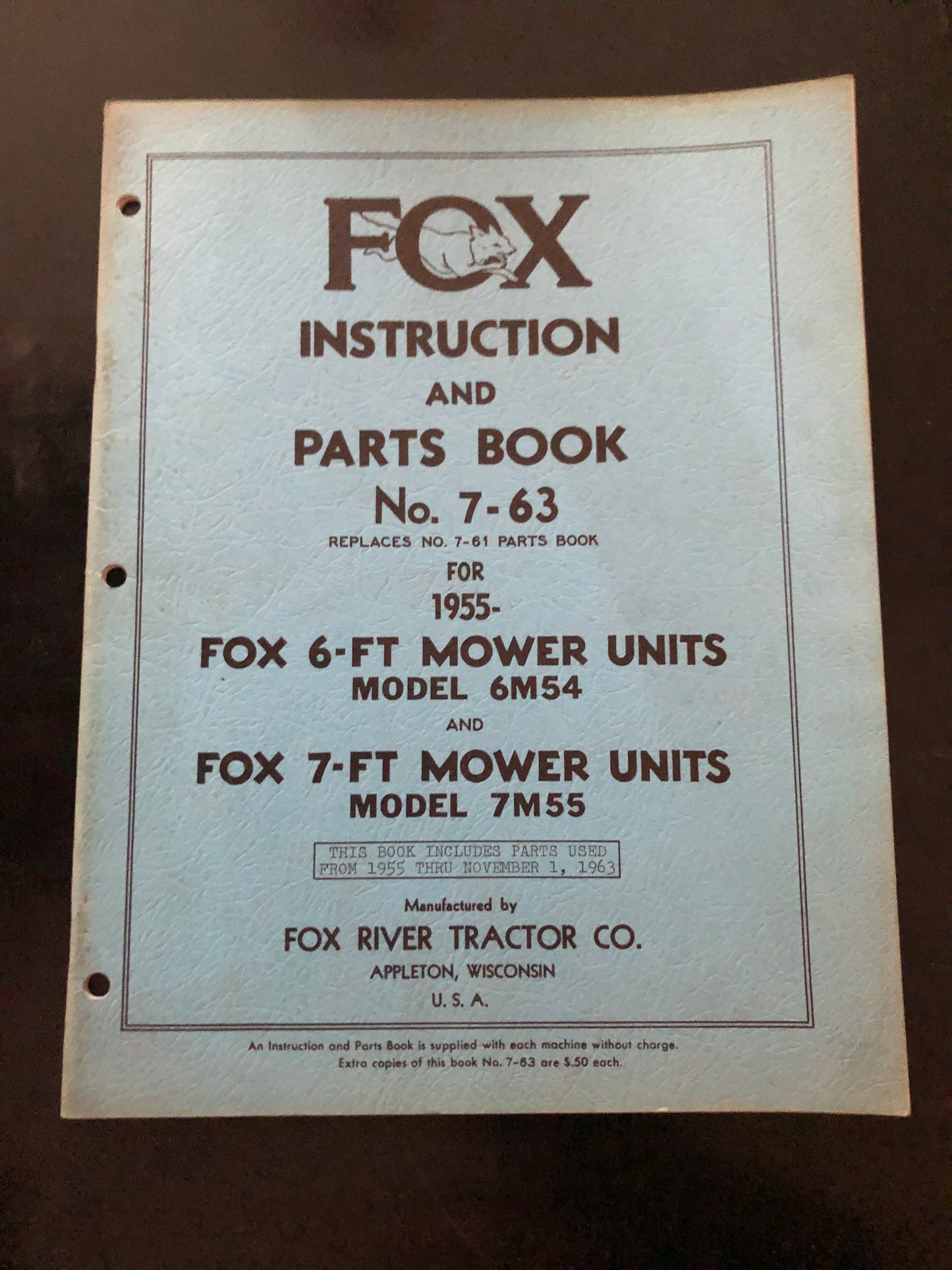 Fox _ 6ft model 6M54 & 7ft model 7M55 Mower Units _ Instruction & Parts Book no 7-63