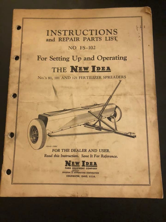 New Idea _ nos. 81, 101 & 121 Fertilizer Spreaders _ Setting Up & Operating Instructions and Repair List