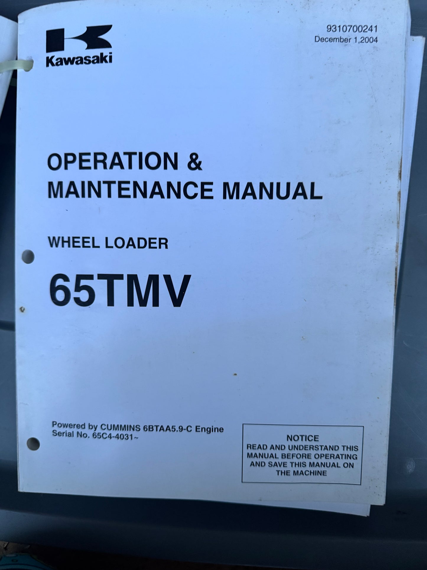 Kawasaki _ 65TMV Wheel Loader _ Operation & Maintenance Manual