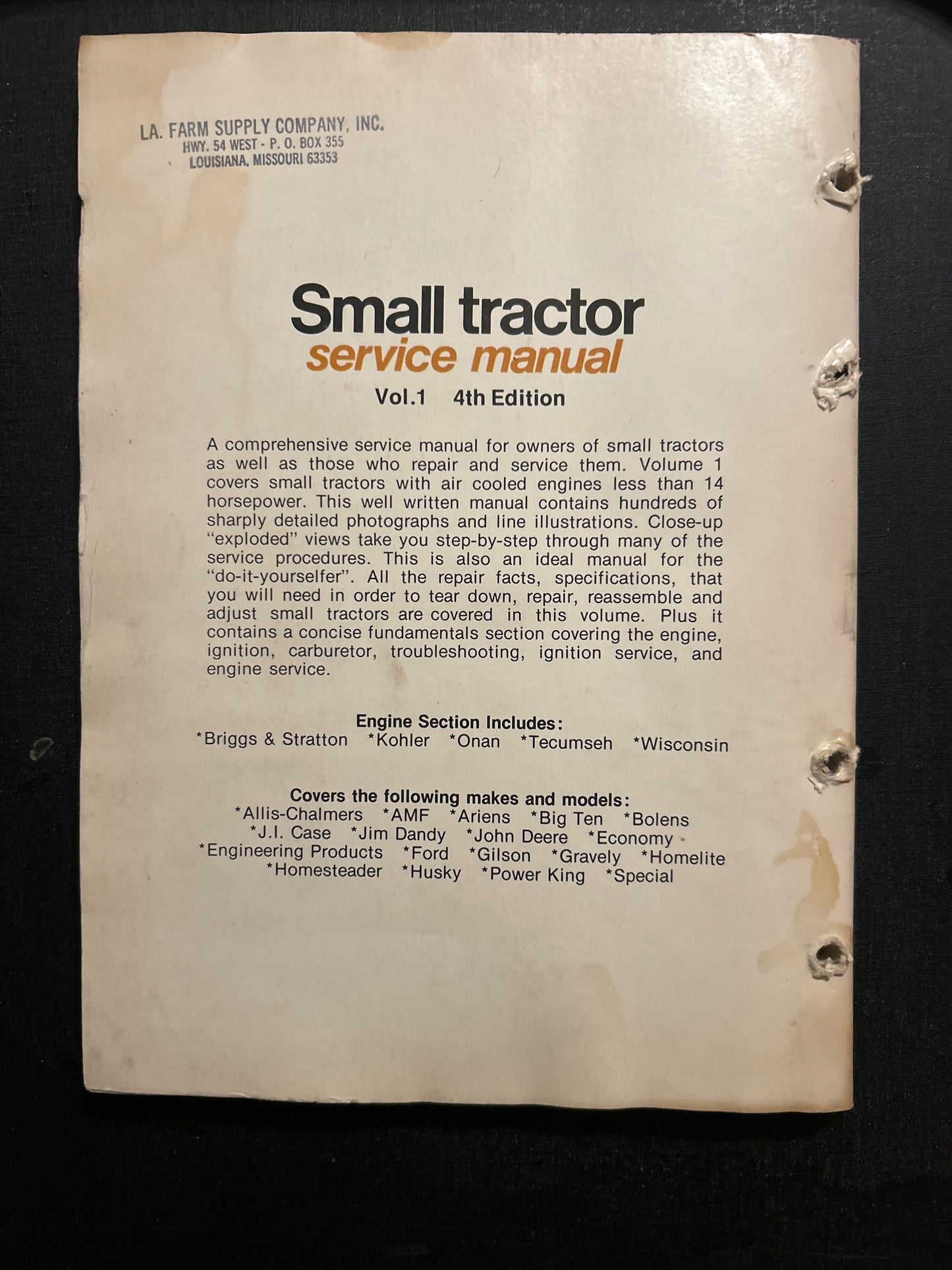 Small Tractor Service Manual _ multiple available