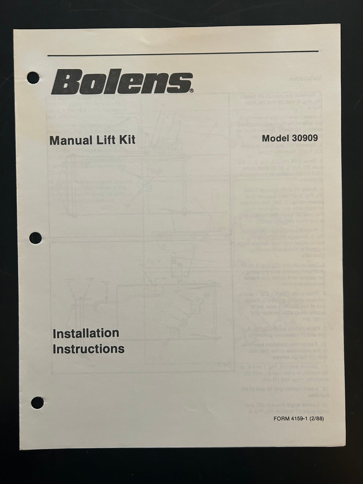 Bolens _ Manual Lift Kit model 30909 _ Installation Instructions