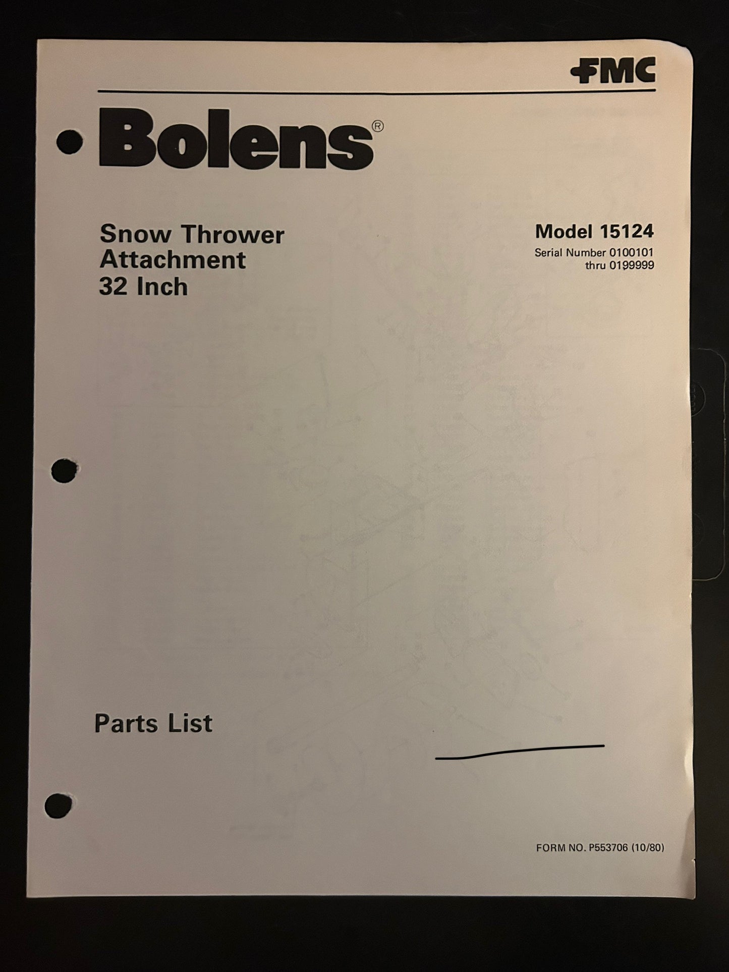 Bolens _ Snow Thrower Attachment 32” model 15124 _ Parts List
