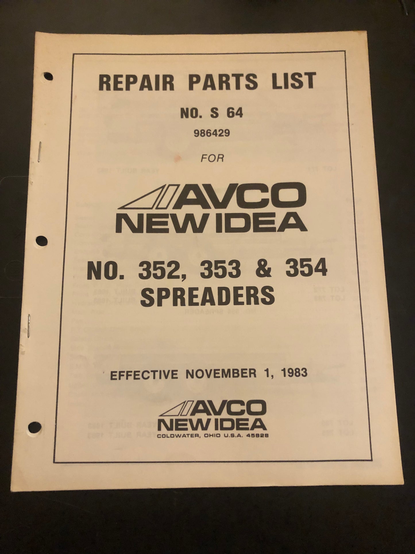 New Idea _ 352, 353 & 354 Spreaders S64 _ Repair Parts List