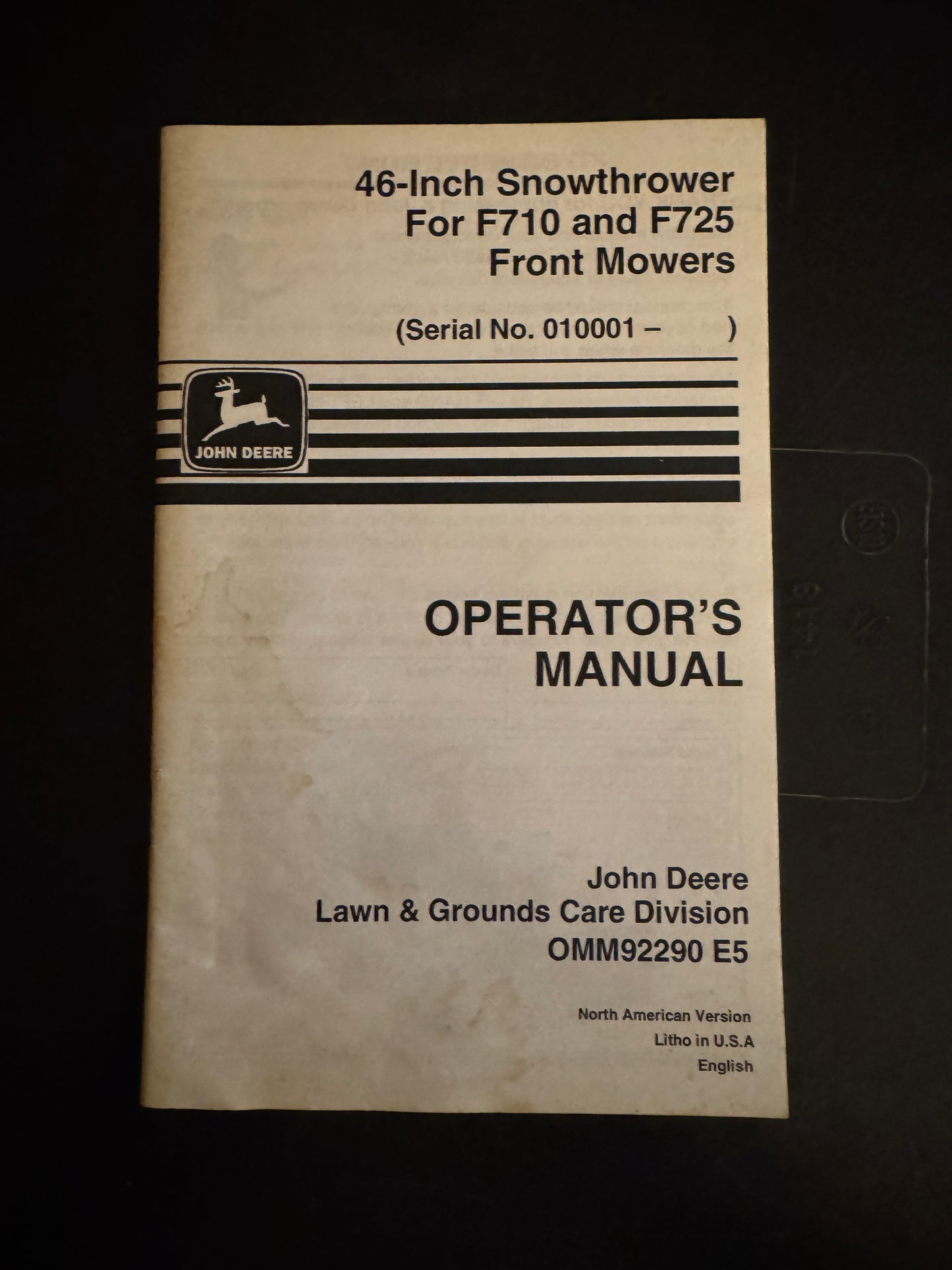 John Deere - 46” Snowblower for F710 & F725 Front Mowers Operator’s Manual