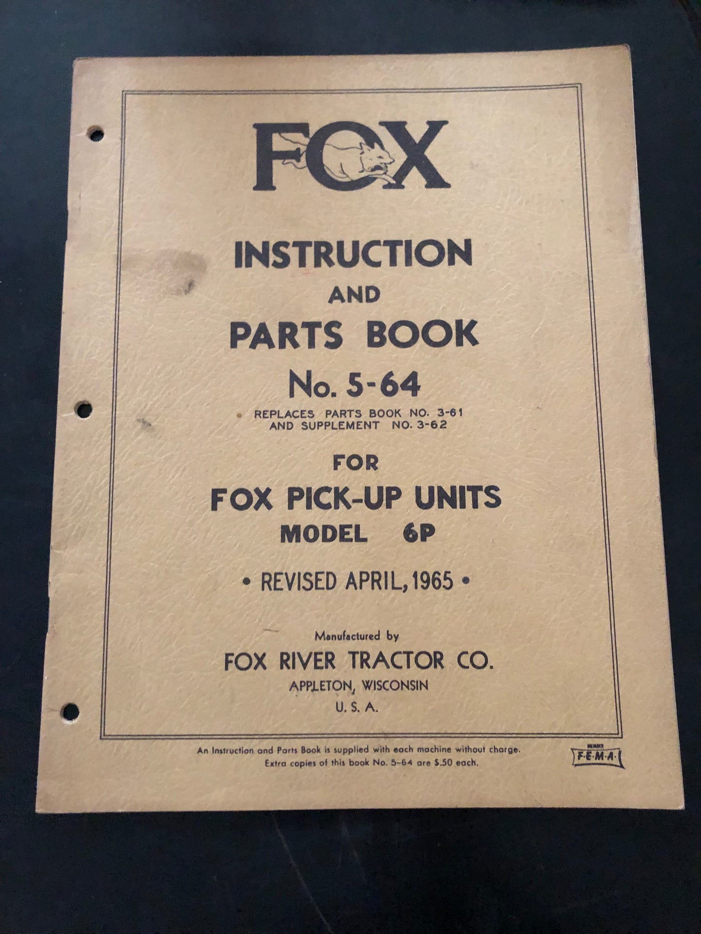 Fox _ Pick-Up Units model 6P _ Instruction & Parts Book