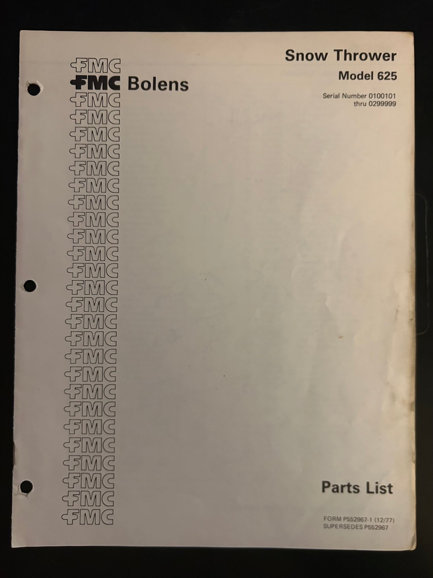 Bolens _ Snow Thrower model 625 _ Parts List