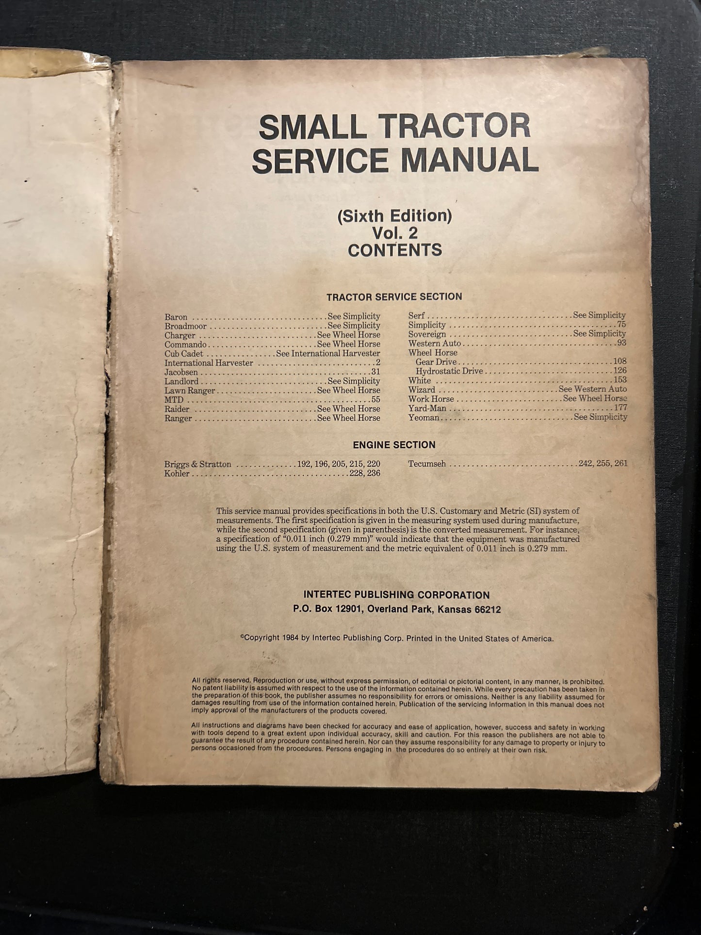 Small Tractor Service Manual _ multiple available