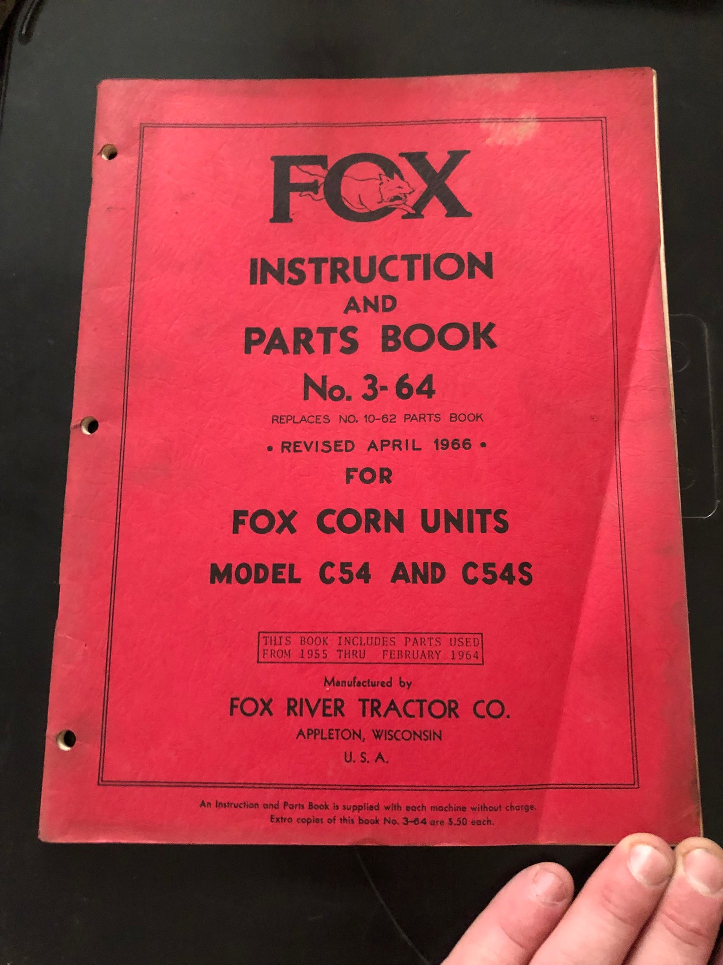 Fox _ Corn Units model C54 & C54S _ Instruction & Parts Book no 3-64