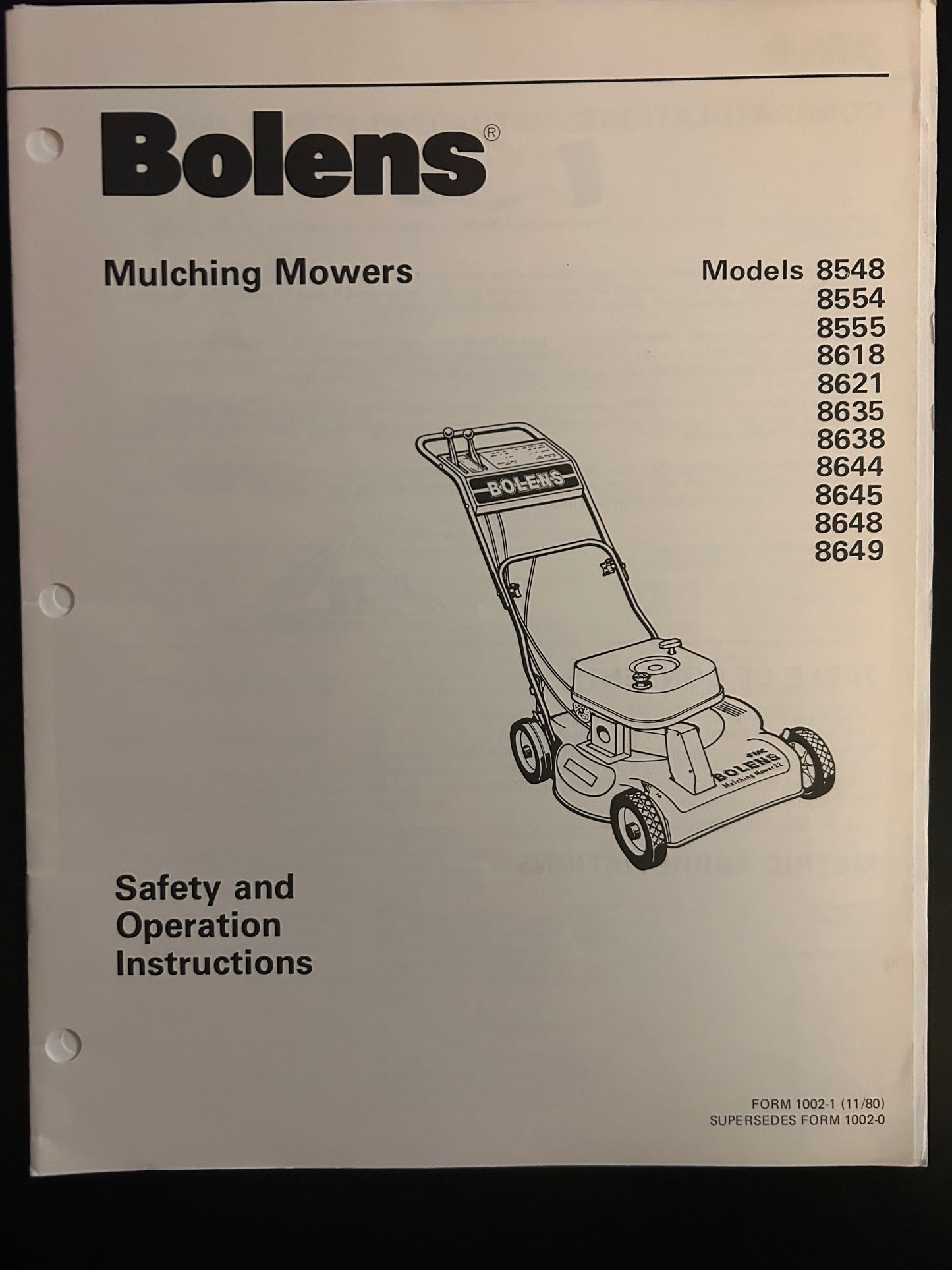 Bolens _ Mulching Mowers models 8548, 8554, 8555, 8618, 8621, 8635, 8638, 8644, 8645, 8648 & 8649 _ Safety & Operation Instructions